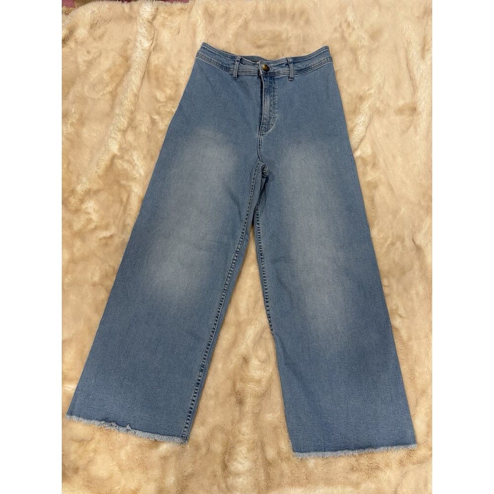 Billabong Wide Leg Jeans Womens 28 Light Wash High Rise Frayed Hem Denim